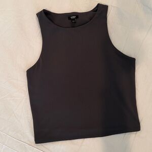 Express Body Contour Beautiful Blue Sleeveless Crop Tank - Minimal Crew Neck